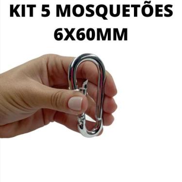 Imagem de Kit 5 Mosquetão Profissional Galvanizado Trava Simples Esporte Trabalh