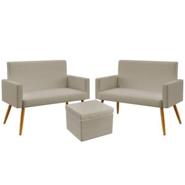 Imagem de Kit 2 Poltronas Namoradeira Decorativas Vega e Puff Quasar  Bege Arade