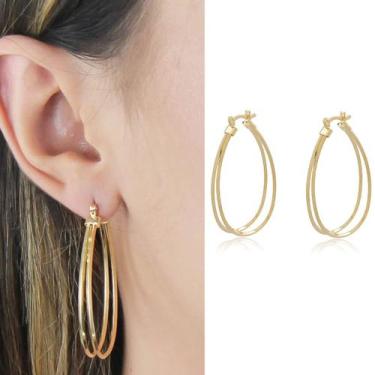 Imagem de Brinco Argola Dupla Grande Semi Joia Banhado Ouro 18k - Stella Semi Jo