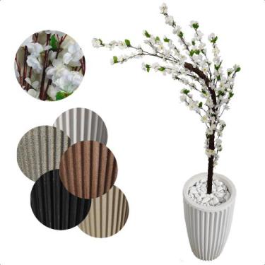 Imagem de Cerejeira Artificial Branca Galho Curvo Vaso Decoração - Flor de Menti