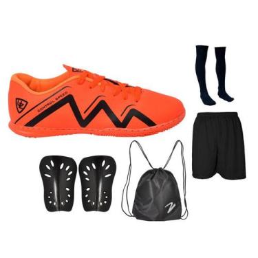Imagem de Chuteira Futsal Adulto Juvenil Salão Quadra Futebol Costurada + Meião 