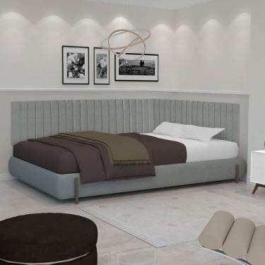 Imagem de Conjunto Cabeceira Casal Palito estofada Suspensa Lateral para Cama bo