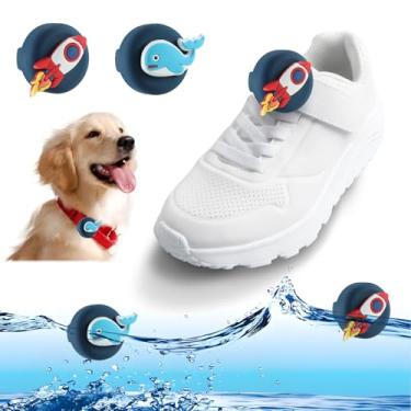 Imagem de Pacote com 2 suportes AirTag para cadarços infantis, capa de silicone invisível resistente ao desgaste para crianças, acessórios para crianças (baleia + foguete)