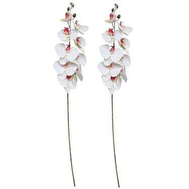 Imagem de Kit 2 Galhos Orquídea Branca 9 Flores Realistas Toque Real Premium Haste 95cm - Vivaflor Decor