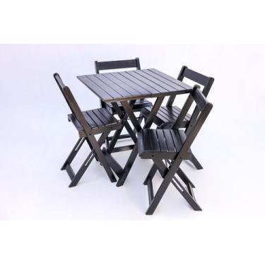 Imagem de Jogo De Mesa Premium 70x70 C/4 Cadeiras Madeira Dobrável Bar - madeira