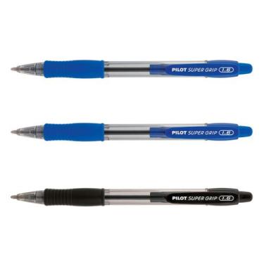 Imagem de Kit 03 Caneta Esferográfica PILOT Super Grip 1.6 mm Ponta Grossa, Azul