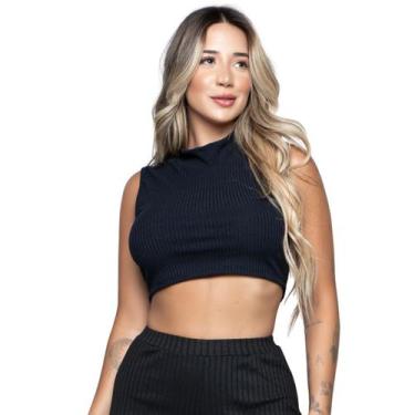 Imagem de Cropped Canelado Bella Fiore Modas Regata Gola Alta Blusa Garrafinha, 
