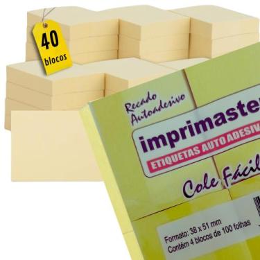 Imagem de Post It Cole Fácil 38x50mm - Kit 10 pacotes c/ 04 blocos Amarelos 100 