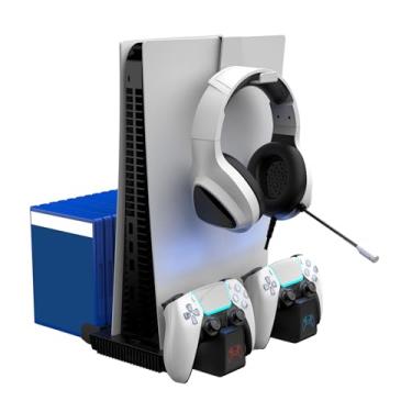Imagem de Surge Multi-Function Charging Stand for PlayStation 5, PS5 Slim, Digital and Disc Version with Cooling Fans, 2 Charge Docks for DualSense & DualSense Edge Controllers, Headset Hook, Game Storage