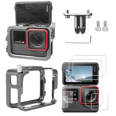 Imagem de Gaiola de alumínio para acessórios de armação Insta 360 Ace, capa protetora com estojo de lente de vidro temperado