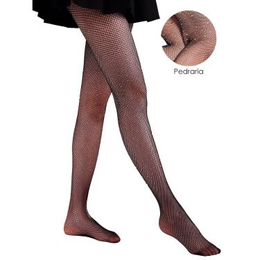 Imagem de Meia Calça Arrastão Preta com Strass Feminina Roupa