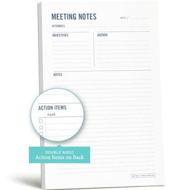 Imagem de Bloco de notas de reunião - 15 x 23 cm - Bloco de planejamento de dupla face - Objetivos, notas, itens de ação e acompanhamentos - Agenda de reuniões sem data - 50 folhas frente e verso