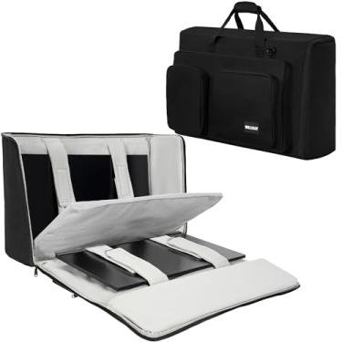 Imagem de WELIDAY Estojo de transporte para monitor, estojo de viagem acolchoado para monitor com vários bolsos para transportar telas, monitores e TVs, Preto, For Dual 19"- 24" Screen, Sacola, viagem