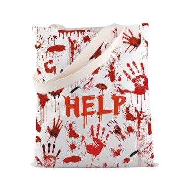 Imagem de MBMSO Sacola de compras de filmes de mistério para amantes de filmes de terror com estampa de mãos ensanguentadas para festa de Halloween, Scary Movie Tb, Medium, Sacola de compras