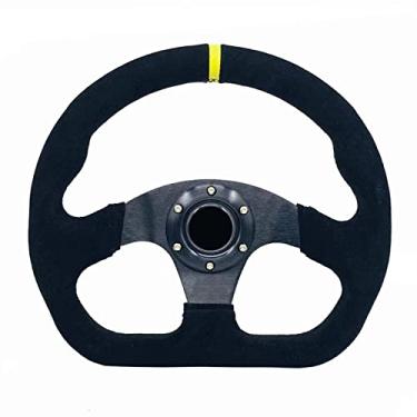 Imagem de YEHICY Volante de Corrida de Carro Em Formato D de 12,5” Em Camurça, Couro Plano, Volante Esportivo Drift com Suporte de Alumínio e Botão de Buzina…
