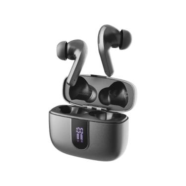 Imagem de Fone de Ouvido Sem Fio Bluetooth, 40 Horas de Reprodução com Display LED, Estéreo Intra-Auricular Esportivo, IPX5 à Prova D'Água, Suporta chamadas de voz, adequadas para Android e IOS (Cinza)