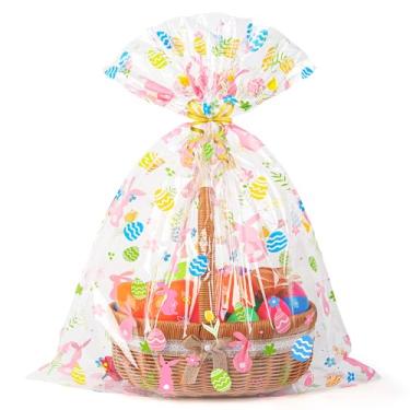 Imagem de CUDICY Sacos de Páscoa, 10 peças, sacos grandes de celofane 61 x 76 cm, embalagem de celofane para cestas de presente, embalagem de plástico transparente (primavera)