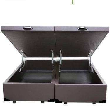 Imagem de Cama Box Baú Bipartido Queen Size Sintético Marrom Blindado com Pistõe