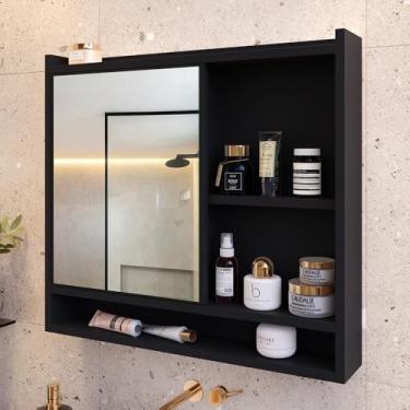 Imagem de Espelheira Suspensa Para Banheiro 1 Porta e Nichos (AQUA Preto)