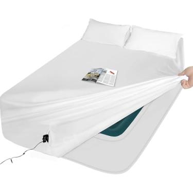 Imagem de AEHISDHIE Jogo de lençol Queen com colchão de ar, 3 peças, Queen, 40,6 a 58,4 cm - Inflar sem desmontar, Colchão de ar conveniente e firme fácil de usar (branco, casal)