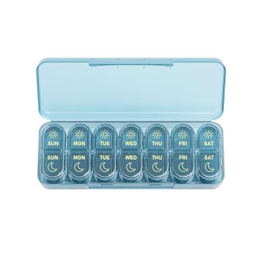 Imagem de Daviky Organizador semanal de pílulas 2 vezes ao dia, sem BPA, estojo de medicamentos para 7 dias da manhã, caixa de comprimidos para viagens para óleos de peixe, vitaminas e suplementos