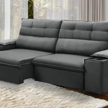 Imagem de Sofá Retrátil e Reclinável Vannes 2,05m com Porta Copos e Objetos Grafite