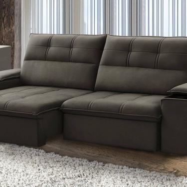 Imagem de Sofá Retrátil e Reclinável França 210 cm com Porta Copos e Objetos Marrom