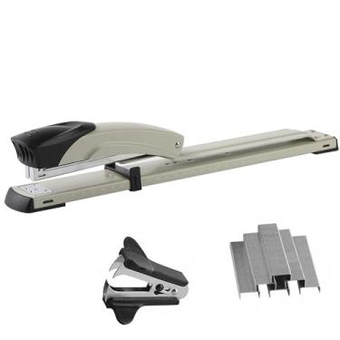 Imagem de Craftinova Grampeador de longo alcance, com 2000 grampos e removedor de grampeador, tira completa, capacidade de 20 a 25 folhas, com régua embutida e guia de papel de bloqueio ajustável, cinza