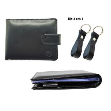 Imagem de Kit Masculino Carteira Couro cédulas cartões rg cnh moédas chaveiro Ka
