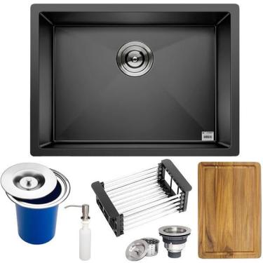 Imagem de Cuba Preta Quadrada Inox Cozinha Pia Embutir Sobrepor