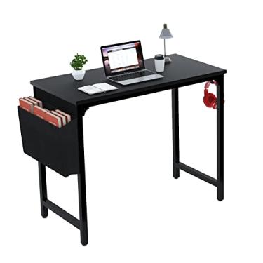 Imagem de Mesa de computador, escritório em casa, 101,6 cm, mesa de estudo, preta, com bolsa de armazenamento, mesa de escritório, estação de trabalho, PC, laptop, mesa com gancho, mesa de estudante para quarto