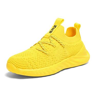 Imagem de UMANPOO Tênis de corrida infantil, para meninos e meninas, sem cadarço, casual, caminhada, tênis, academia, academia, antiderrapante, antiderrapante, Amarelo, 21