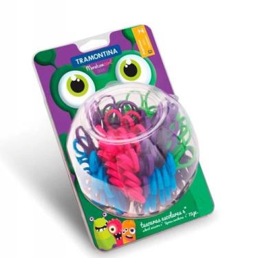 Imagem de Tesouras escolares em aço inox 4" coloridas com 72 peças - MONSTERCORT