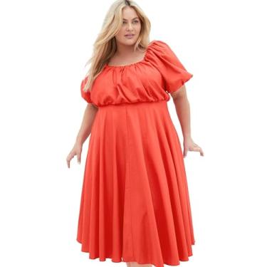 Imagem de City Chic Vestido feminino plus size - Rosabella manga bufante midi, Coral pôr do sol, 48