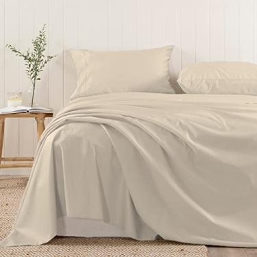Imagem de Pizuna Lençol de Cima Algodão Solteiro Bege, 400 fios de algodão 100% sateen de fibra longa Lencol de Cima Solteiro 160x265 cm - 1 peça