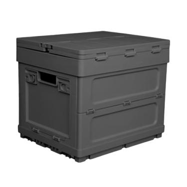 Imagem de YIJU Organizador de tronco de carro dobrável com tampa de tampa de caixa de armazenamento dobrável portátil para viagens para cozinhar garagem churrasco, Preto