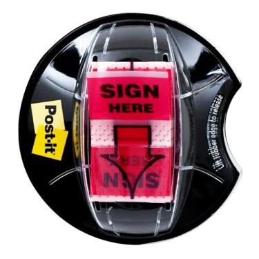 Imagem de Post-it Bandeiras de mensagem, assine aqui, 200/dispensador de aderência de mesa, 1 dispensador/pacote, 2,5 cm de largura, vermelho (680-HVSHR)