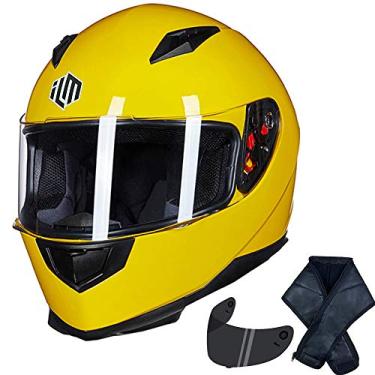 Imagem de Capacete de motocicleta de rosto inteiro da ILM com gola de inverno removível + 2 viseiras DOT (G, amarelo)
