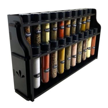 Imagem de Porta Temperos/Condimentos MDF kit com 20 Tubetes e Tampas + Suporte +
