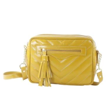 Imagem de Bolsa Social Transversal Em Couro Matelasse Mostarda - Betania Couros