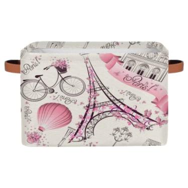 Imagem de Pardick Cesta De Armazenamento Floral Paris Torre Eiffel, Grandes Caixas Organizadoras Dobráveis Para Prateleiras, Cubos Lona Resistentes Com Alças, Armário Brinquedos, Berçário, Escritório, Sala Es