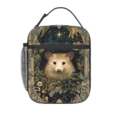 Imagem de VODRM Lancheira vintage para crianças, bolsa térmica retrô gambá para estudantes, moldura floral noturna encantadora, isolamento térmico, sacolas térmicas para escola, trabalho, piquenique