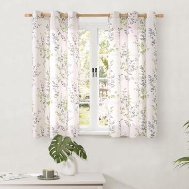 Imagem de BGment Cortinas curtas de linho para janela pequena, 113 cm de comprimento, 2 painéis, cortinas de privacidade com filtro de luz boho para casa de fazenda, quarto, porão, banheiro, design de folha de