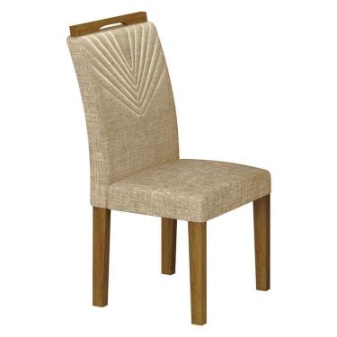 Imagem de Cadeira Para Mesa De Jantar Stela Mdf Freijó Linho Palha - Leifer Móveis