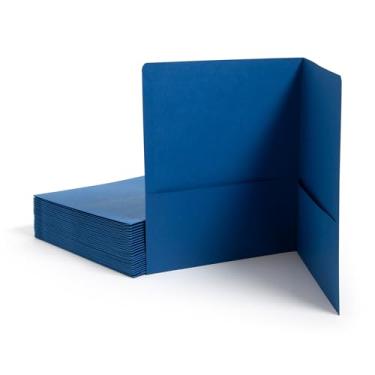 Imagem de Smead Pasta pesada de dois bolsos, pastas de papel com bolsos, tamanho carta, azul escuro, 25 por caixa (87854)