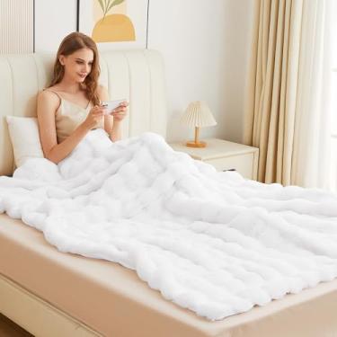 Imagem de ORINOVA Cobertor fofo de pele felpuda de coelho branco 90x90 cobertor peludo macio tamanho queen para cama sofá aconchegante decoração de quarto 1000 g/m2
