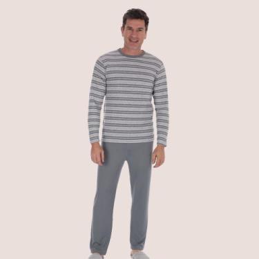 Imagem de Pijama Longo Inverno Quentinho Frio Adulto Masculino - Victory, Cinza,