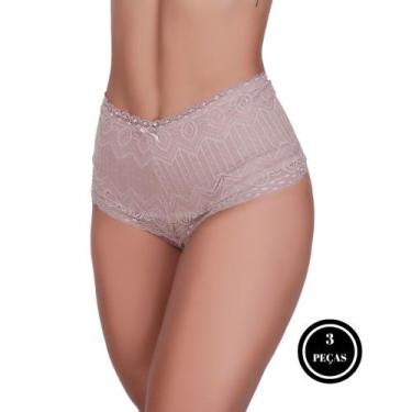 Imagem de Kit 3 Cinta de Algodão com Detalhe em Renda Calcinha Cós Alto Modelado
