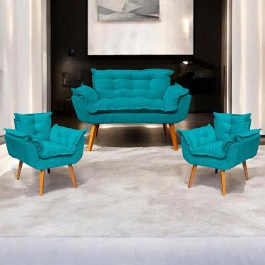 Imagem de Kit Namoradeira Decorativa + 2 Poltronas Para Sala Recepção Manicure Consultório Alice Suede