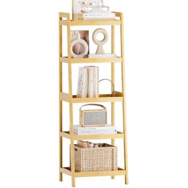 Imagem de SMIBUY Estante de bambu para escada, organizador de rack de banheiro, suporte independente de exibição de plantas de 5 níveis para quarto, cozinha, varanda (natural)